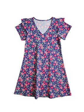 NWOT | Navy & Pink Floral V-Neck Flutter Sleeve Dress with Pockets | Large